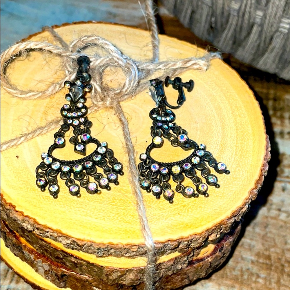 Antique bronze and rhinestone earrings.